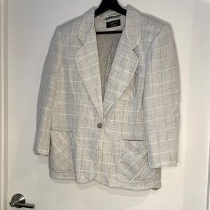 Vintage David N. Petites Tan Plaid Linen Rayon Blend Blazer